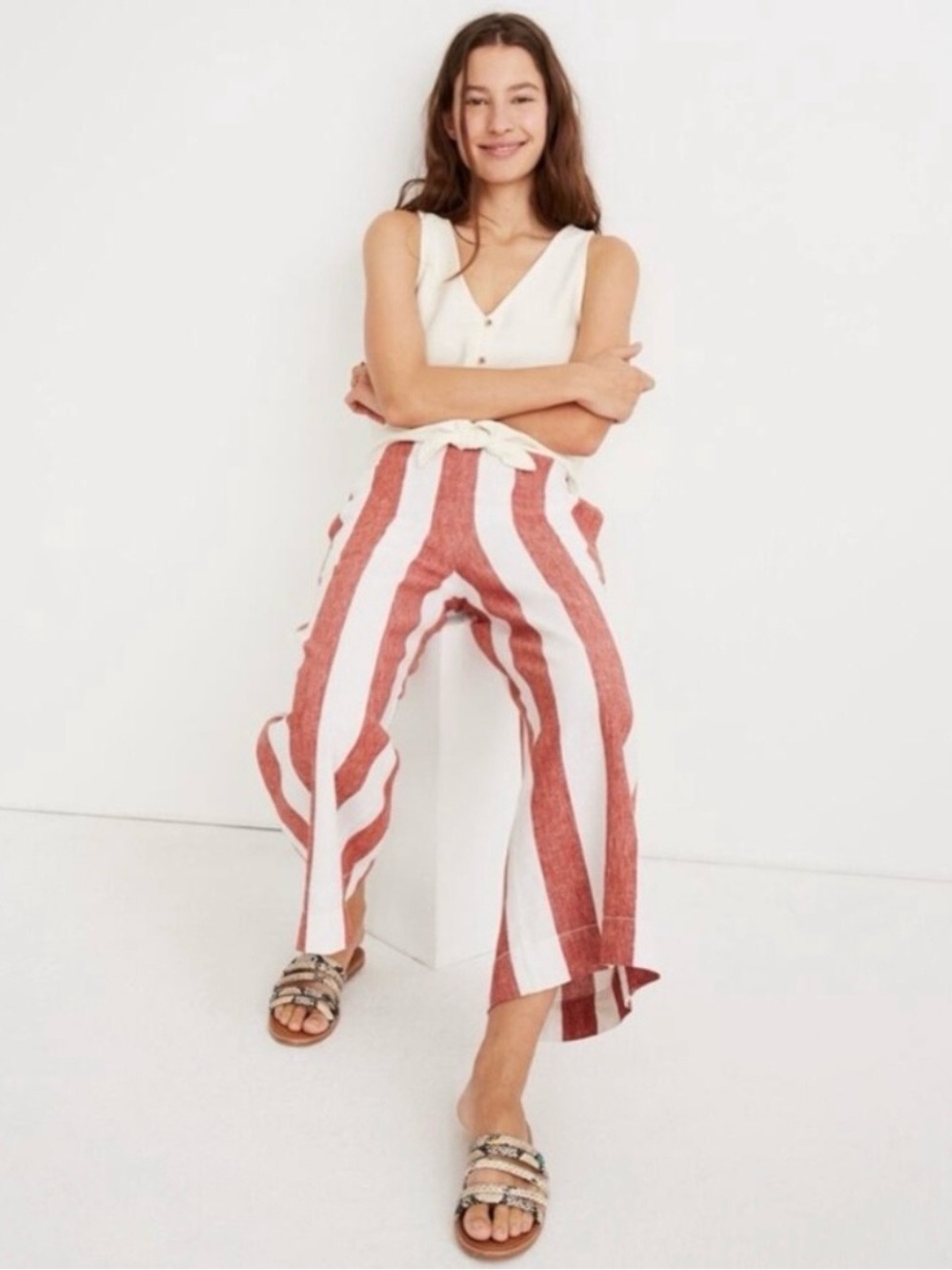 Madewell Huston Pull-On Crop Pants in Bold Stripe Size Small